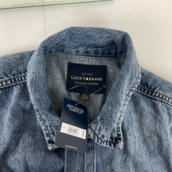 New Lucky Brand Distressed Denim Trucker Jacket Blue Womens Size S - Picture 4 of 4